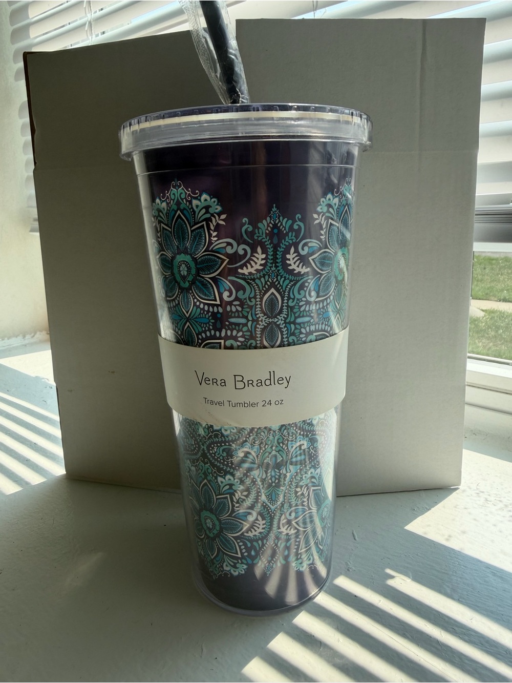 Vera Bradley Purple Teal Floral Travel Tumbler 24 oz